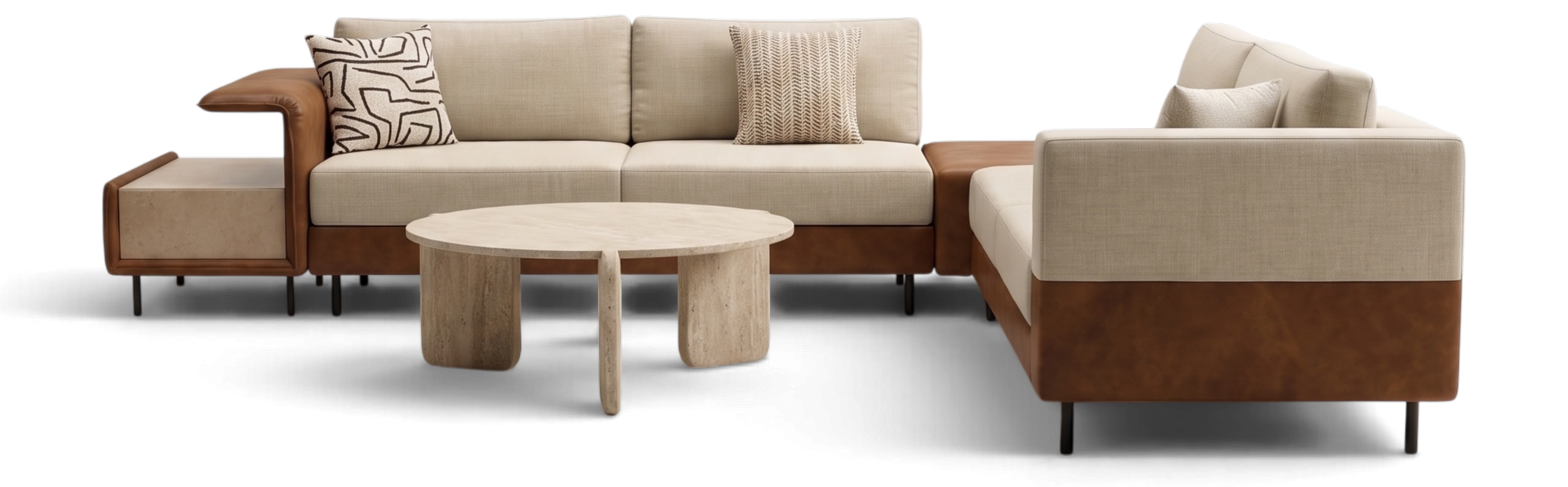 Exceptional cream and brown sectional sofa arrangement